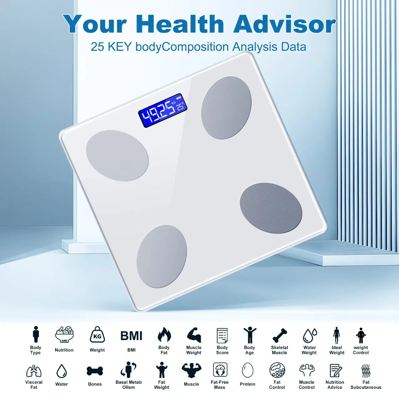 Body Fat Scale, Bluetooth Smart Digital Weight Scale, Body Composition Monitor Health Analyzer with Smartphone App, 400 Lbs