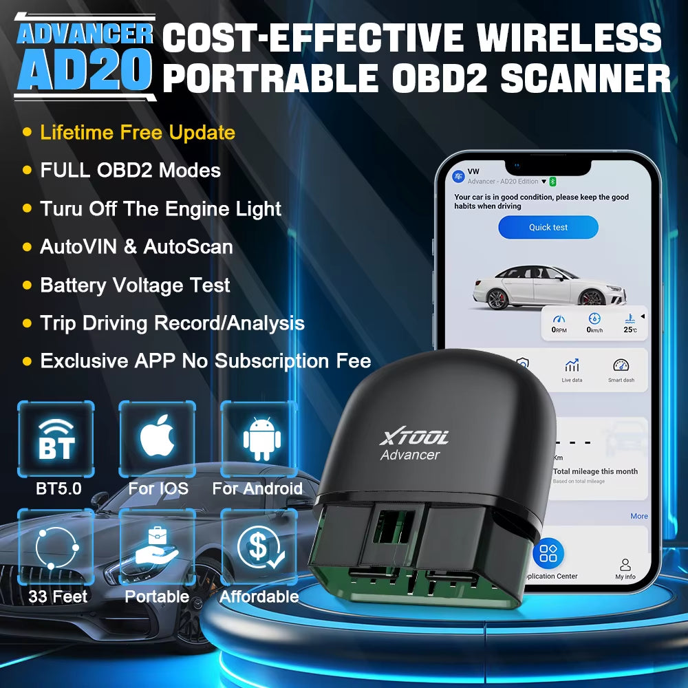 Advancer AD20 OBD2 Scanner 2026 Ai-Assisted Tool Code Reader OBD 2 Diagnostic Tools Lifetime Free Updates Free Application