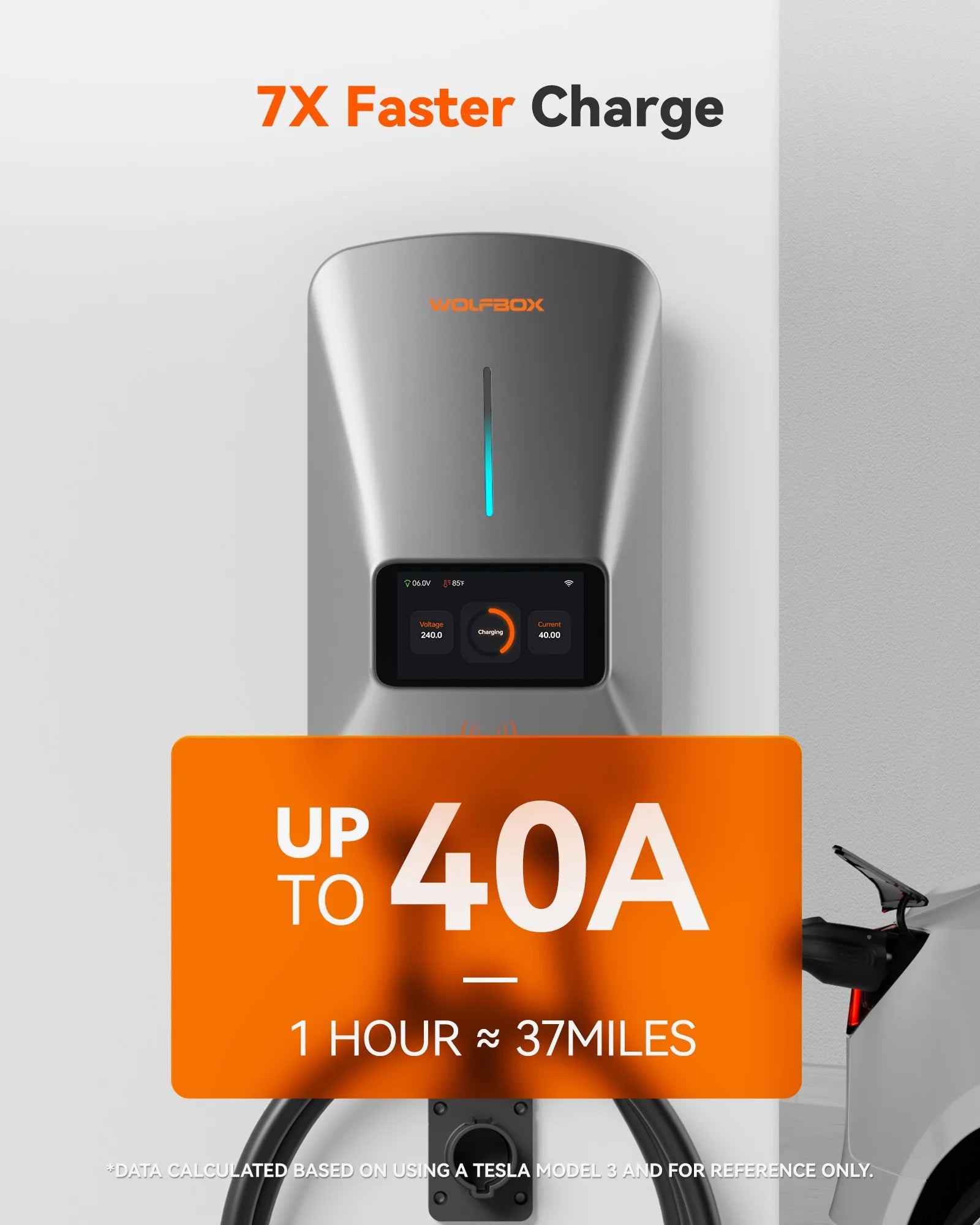 EV Charger, Level 2 EV Vehicle Charging Station, 240V 40 Amp with NEMA 14-50 Plug, Wifi Enabled Electric Car Charger, Smart Display, RFID Card, Grey