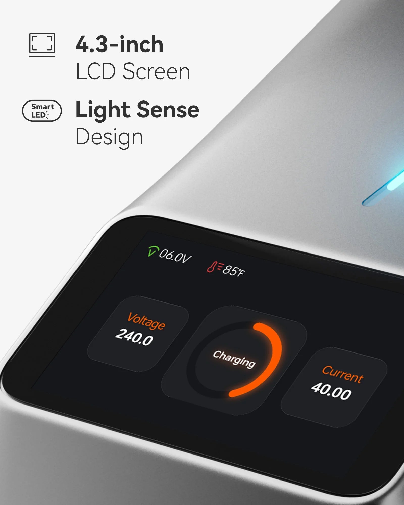 EV Charger, Level 2 EV Vehicle Charging Station, 240V 40 Amp with NEMA 14-50 Plug, Wifi Enabled Electric Car Charger, Smart Display, RFID Card, Grey